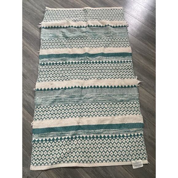 Patina Vie Sojourn Collection Rug 100% Cotton Green Beige Textured Vtg. Inspired - Picture 5 of 7